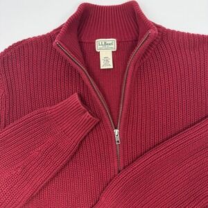 LL Bean Mens Medium Reg Full Zip Ribbed Cotton Sweater Mock Neck Red